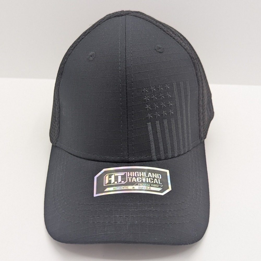 Highland Tactical Mesh Cap Black American Flag Fitted Embroidered OSFM NEW